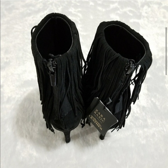 Zara Fringed Leather Suede Heels Ankle /Booties - Picture 6 of 8